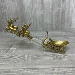 Vintage brass 4 reindeer & sleigh Christmas decoration